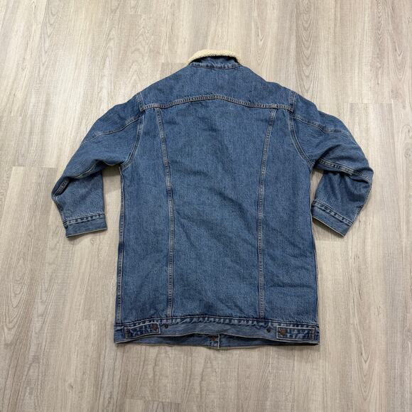 Levis Lengthened Sherpa Trucker Jacket Women's Large Blue Collared Denim Western - Picture 7 of 9